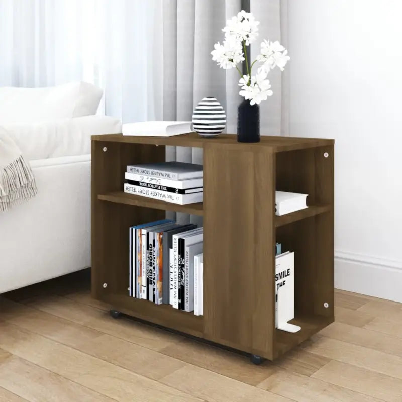 Bijzettafel van bewerkt hout in hoogglans wit voor elegante interieurs - bruin eikenkleur / 1 - Bijzettafels