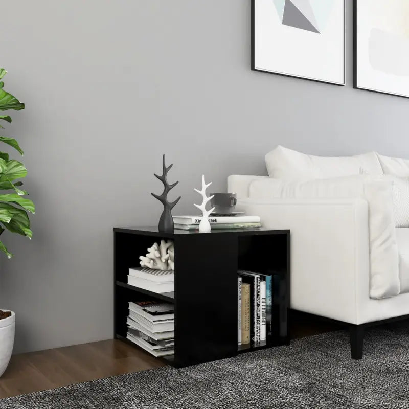 Bijzettafel van bewerkt hout met 3 schappen voor moderne charme - Zwart / 1 - Bijzettafels