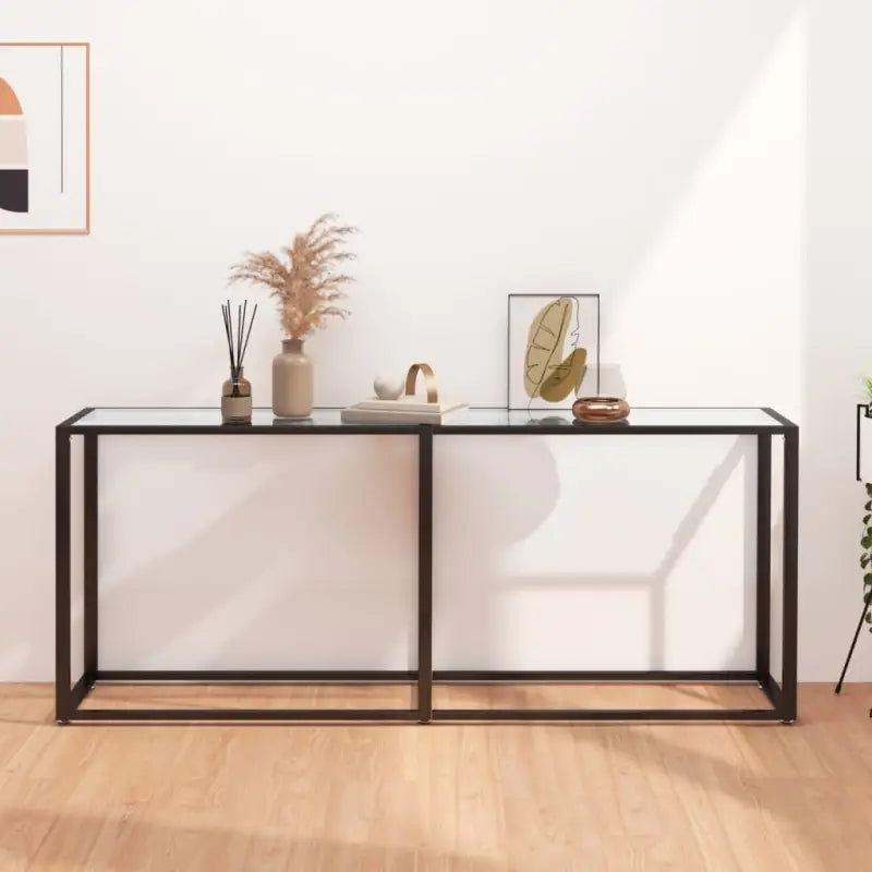 Bijzettafel van gehard glas en gepoedercoat staal voor een stijlvolle woonkamer - Doorzichtig / 1 / 180 cm