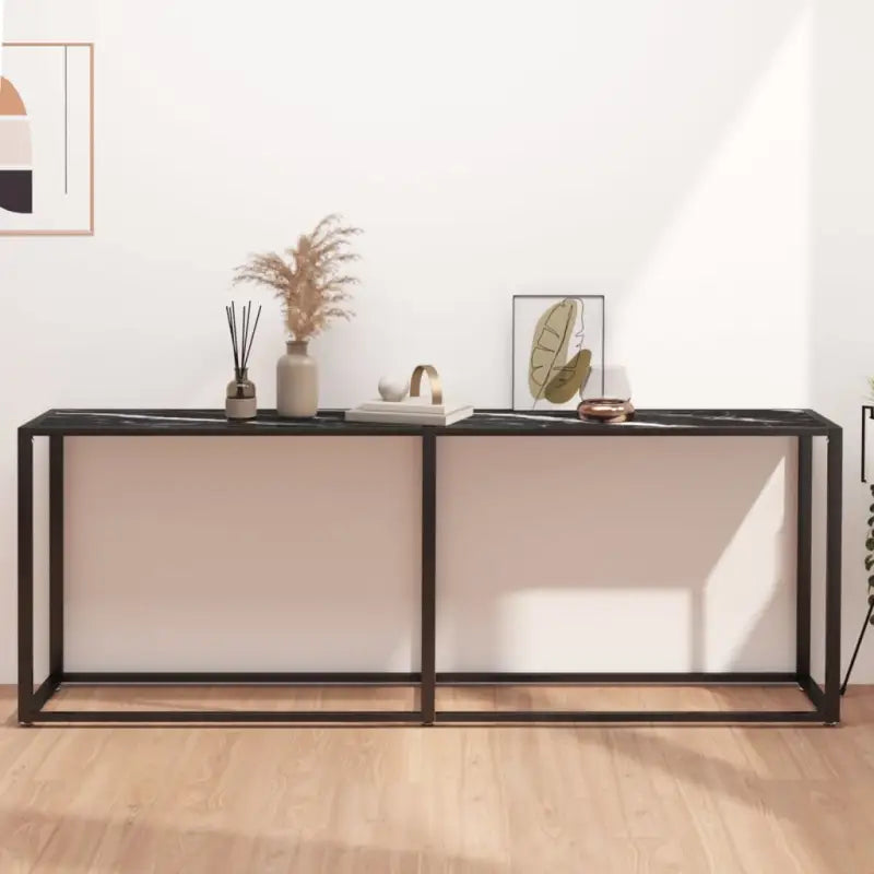 Bijzettafel van gehard glas en gepoedercoat staal voor een stijlvolle woonkamer - Zwart marmer / 1 / 200 cm