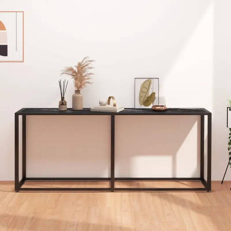 Bijzettafel van gehard glas en gepoedercoat staal voor een stijlvolle woonkamer - Zwart marmer / 1 / 180 cm