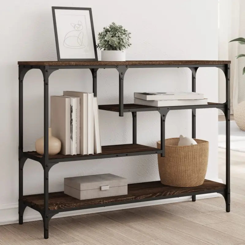 Bijzettafel wandmodel met bewerkt hout en metalen frame - bruin eikenkleur / 1 - Bijzettafels