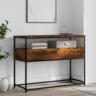 Bijzettafel wandmodel met bewerkt hout en metalen frame - Gerookt eiken / 1 / 100 cm - Bijzettafels