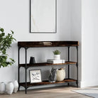 Bijzettafel wandmodel met bewerkt hout en metalen frame - Gerookt eiken / 1 / 100 cm - Bijzettafels