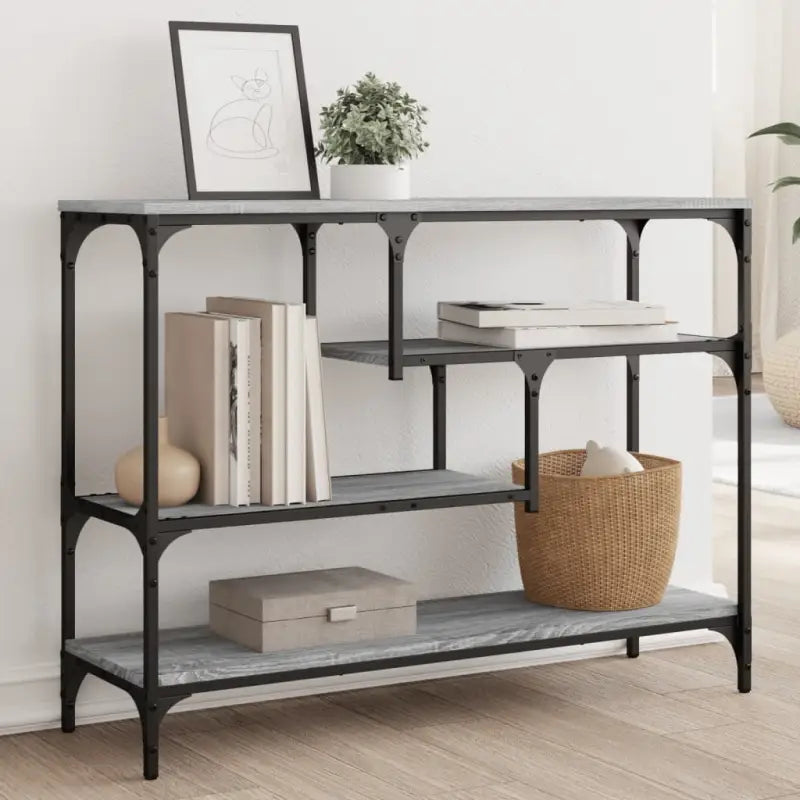 Bijzettafel wandmodel met bewerkt hout en metalen frame - Grijs sonoma / 1 - Bijzettafels