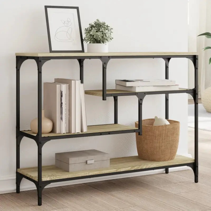 Bijzettafel wandmodel met bewerkt hout en metalen frame - Sonoma eiken / 1 - Bijzettafels