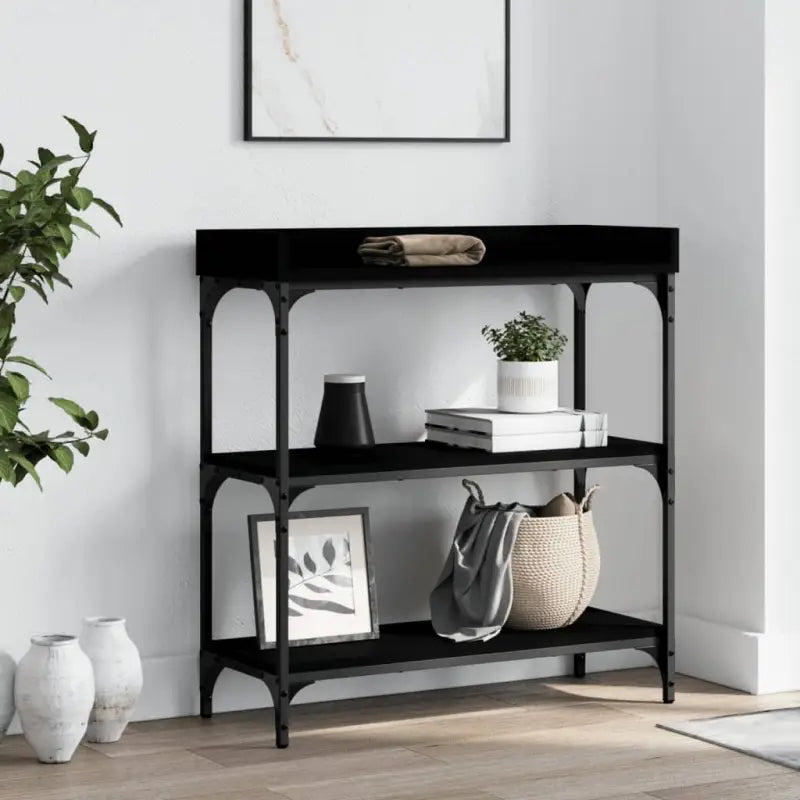 Bijzettafel wandmodel met bewerkt hout en metalen frame - Zwart / 1 / 75 cm - Bijzettafels