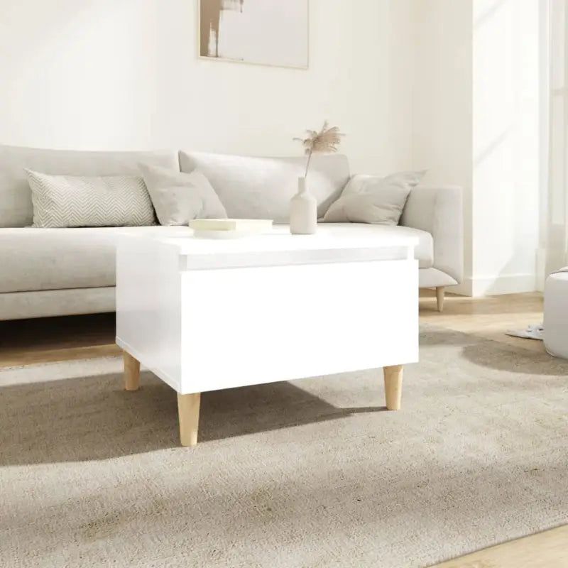 Bijzettafels met bewerkt hout en houten poten voor een Scandinavisch interieur - Hoogglans wit / 1 - Bijzettafels