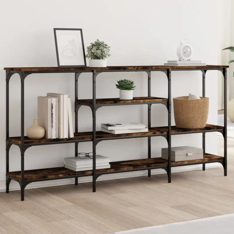 Bijzettafels met bewerkt hout en metalen frame voor een onderhoudsvrije look - Gerookt eiken / 1 - Bijzettafels