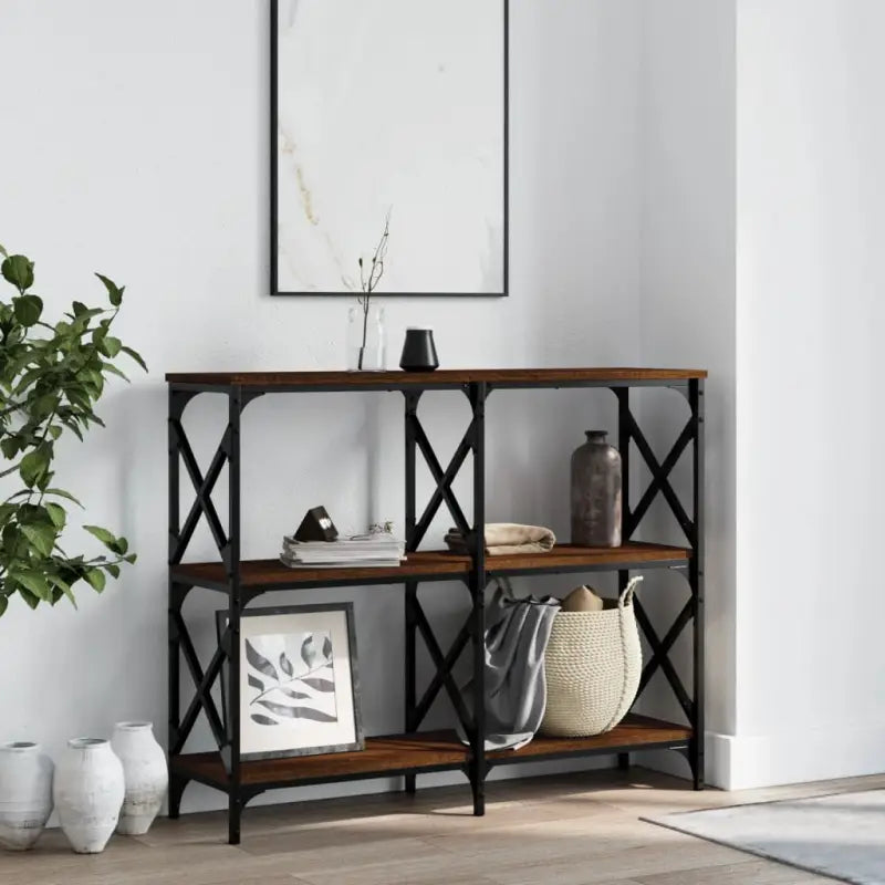 Bijzettafels met bewerkt hout en verstelbare poten voor elegantie - bruin eikenkleur / 1 / 100 cm - Bijzettafels