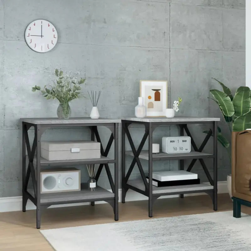 Bijzettafels van bewerkt hout met trendy en duurzame design - Grijs sonoma / 40 x 42 x 50 cm / 2 - Bijzettafels
