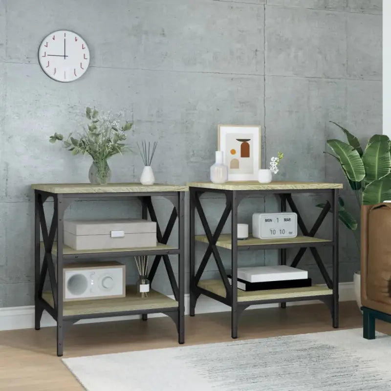 Bijzettafels van bewerkt hout met trendy en duurzame design - Sonoma eiken / 40 x 42 x 50 cm / 2 - Bijzettafels