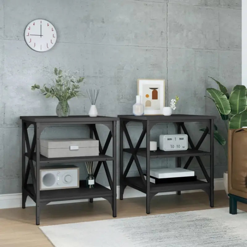 Bijzettafels van bewerkt hout met trendy en duurzame design - Zwart / 40 x 42 x 50 cm / 2 - Bijzettafels