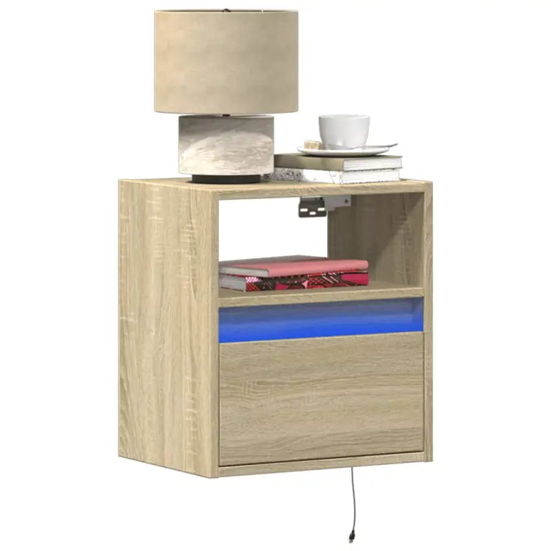 Bijzonder nachtkastje van bewerkt hout met LED-verlichting voor je slaapkamer - Sonoma eiken / 2 - Nachtkastjes