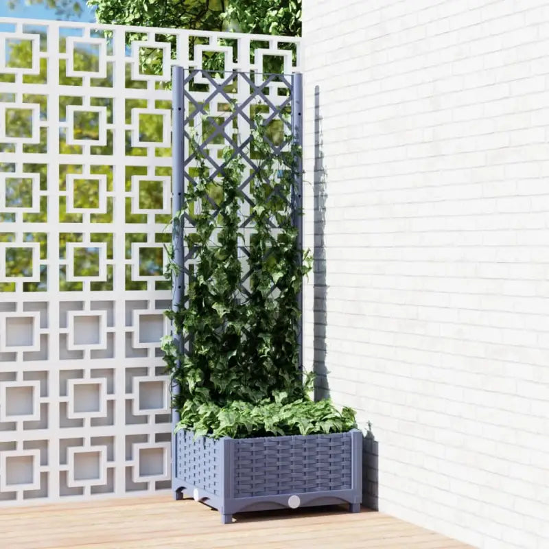 Bloempot met latwerk voor klimplanten in tuin of terras - Blauwgrijs / 40 x 40 x 121.5 cm / 1 - Bloempotten &