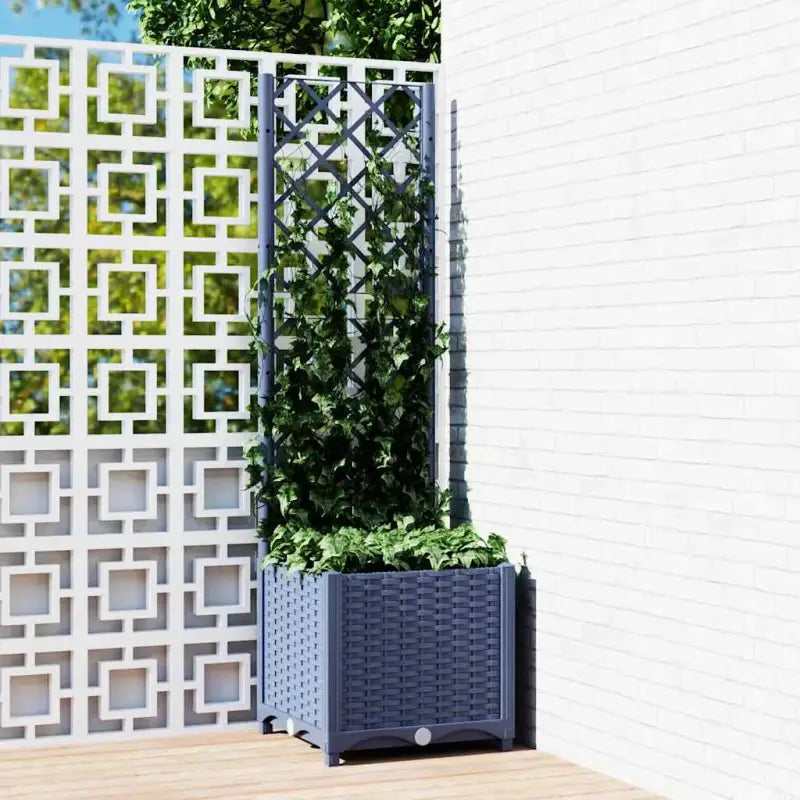 Bloempot met latwerk voor klimplanten in tuin of terras - Blauwgrijs / 40 x 40 x 136 cm / 1 - Bloempotten &