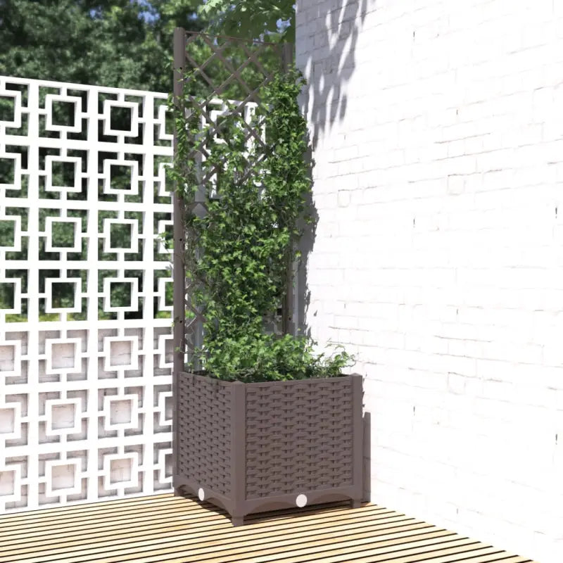 Bloempot met latwerk voor klimplanten in tuin of terras - Bruin / 40 x 40 x 136 cm / 1 - Bloempotten & plantenbakken