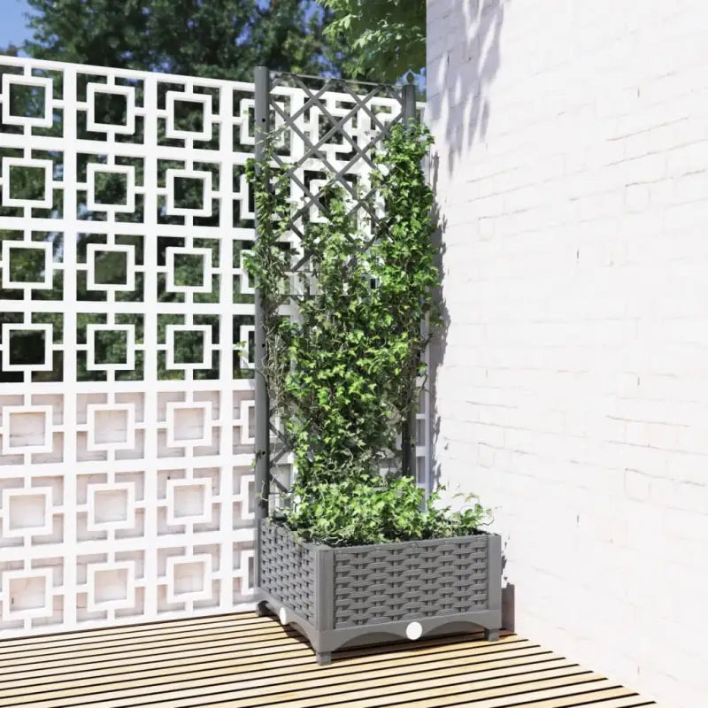 Bloempot met latwerk voor klimplanten in tuin of terras - Lichtgrijs / 40 x 40 x 121.5 cm / 1 - Bloempotten &