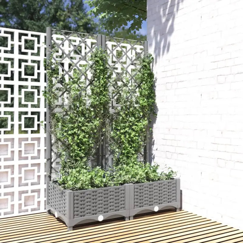 Bloempot met latwerk voor klimplanten in tuin of terras - Lichtgrijs / 80 x 40 x 121.5 cm / 1 - Bloempotten &