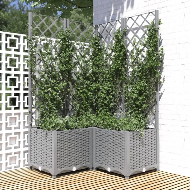 Bloempot met latwerk voor klimplanten in tuin of terras - Lichtgrijs / 80 x 80 x 136 cm / 1 - Bloempotten &