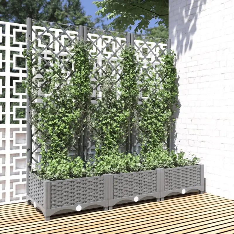 Bloempot met latwerk voor klimplanten in tuin of terras - Lichtgrijs / 120 x 40 x 121.5 cm / 1 - Bloempotten &