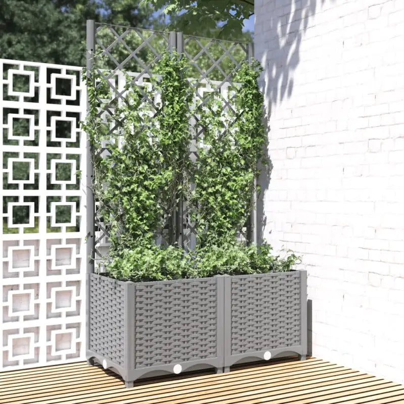 Bloempot met latwerk voor klimplanten in tuin of terras - Lichtgrijs / 80 x 40 x 136 cm / 1 - Bloempotten &