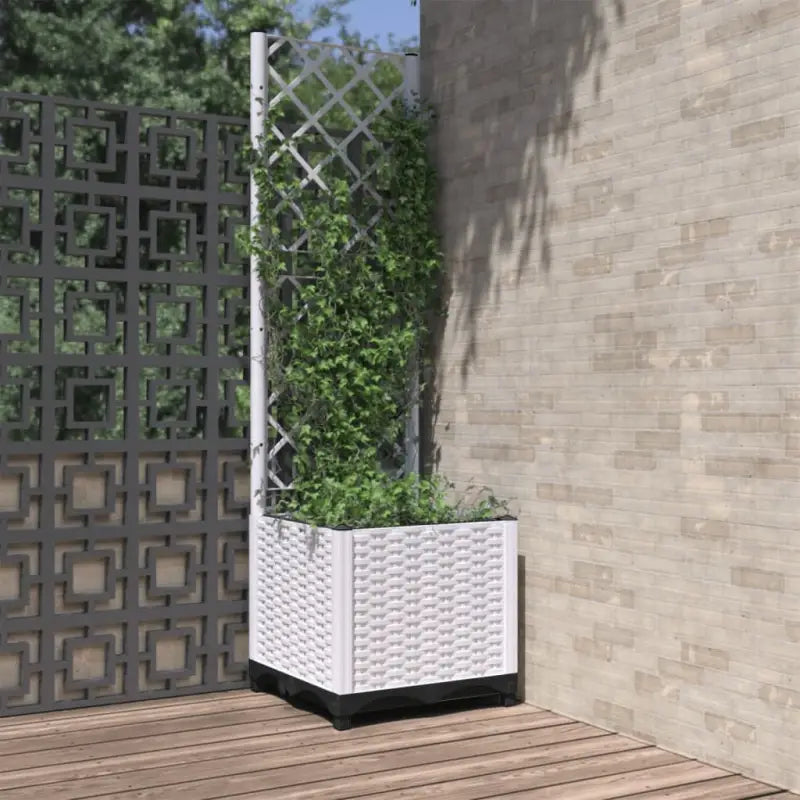 Bloempot met latwerk voor klimplanten in tuin of terras - Wit / 40 x 40 x 136 cm / 1 - Bloempotten & plantenbakken