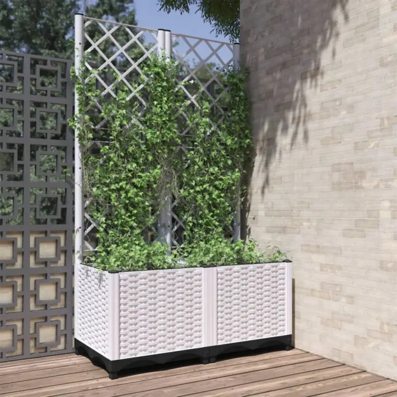 Bloempot met latwerk voor klimplanten in tuin of terras - Wit / 80 x 40 x 136 cm / 1 - Bloempotten & plantenbakken
