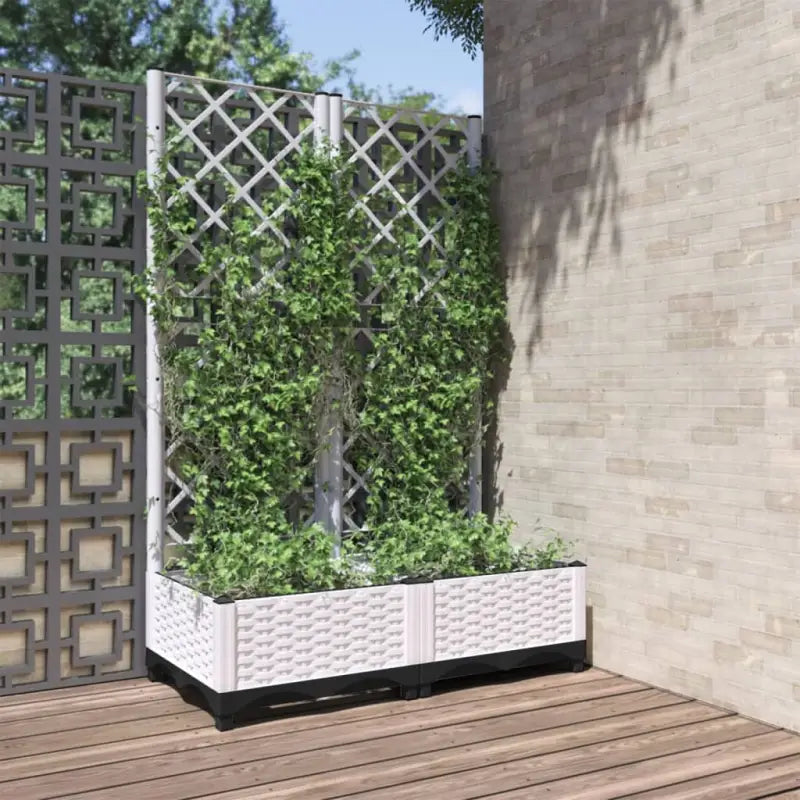 Bloempot met latwerk voor klimplanten in tuin of terras - Wit / 80 x 40 x 121.5 cm / 1 - Bloempotten & plantenbakken