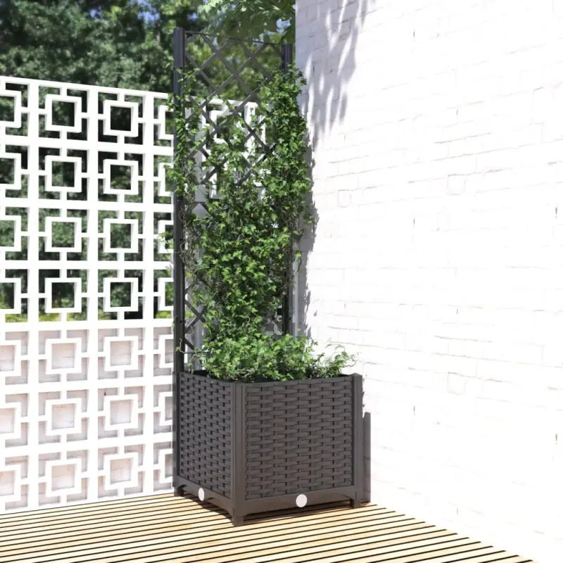 Bloempot met latwerk voor klimplanten in tuin of terras - Zwart / 40 x 40 x 136 cm / 1 - Bloempotten & plantenbakken