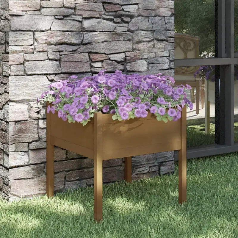 Bloempot van massief grenenhout voor buiten plantenbakken en tuinaccessoires - Honingbruin / 1 - Bloempotten &