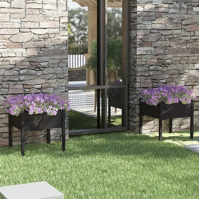 Bloempot van massief grenenhout voor buiten plantenbakken en tuinaccessoires - Zwart / 2 - Bloempotten & plantenbakken