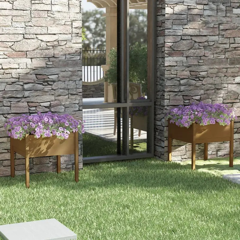 Bloempot van massief grenenhout voor buiten plantenbakken en tuinaccessoires - Honingbruin / 2 - Bloempotten &