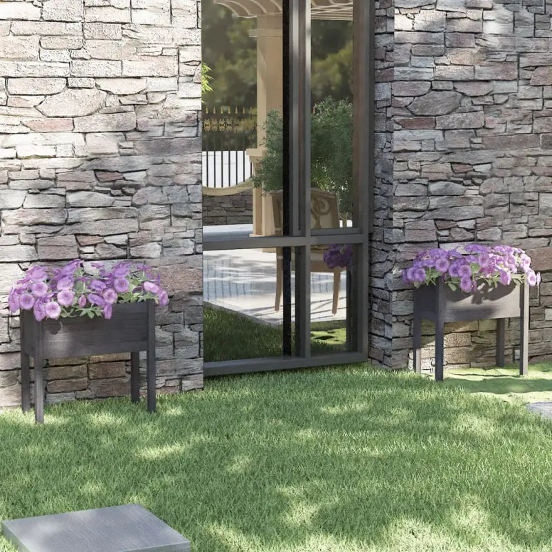 Bloempotten en plantenbakken van massief grenenhout voor je tuin - Grijs / 2 - Bloempotten & plantenbakken