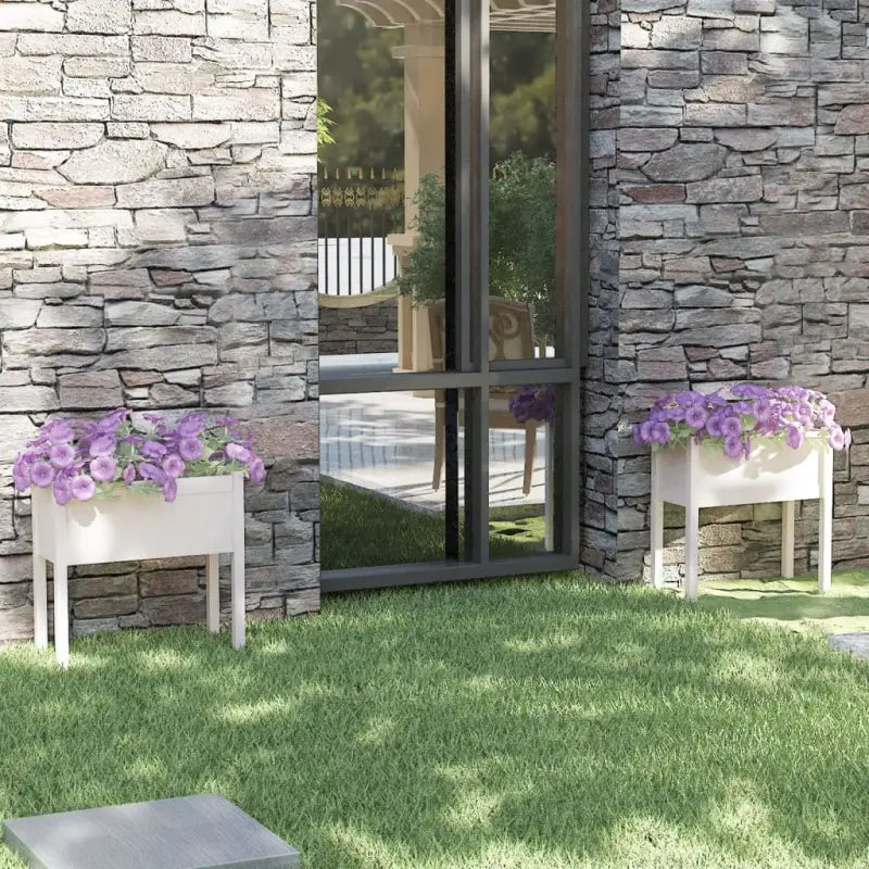 Bloempotten en plantenbakken van massief grenenhout voor je tuin - Wit / 2 - Bloempotten & plantenbakken