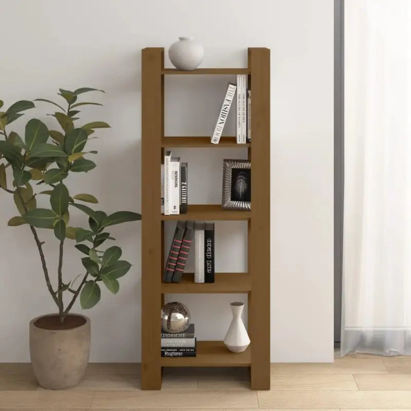 Boekenkast biedt decoratie en praktisch gebruik met massief grenenhout - Honingbruin / 1 - Boekenkasten