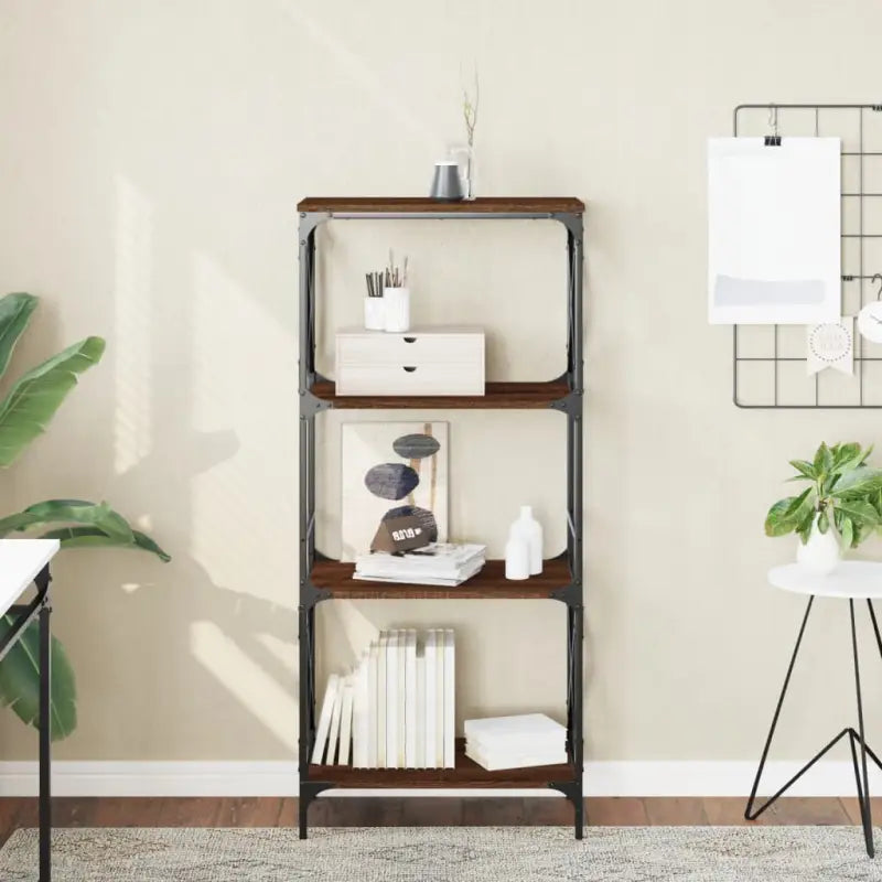 Boekenkast biedt stabiliteit met verstelbare poten en bewerkt hout - bruin eikenkleur / 1 / 132 cm - Boekenkasten