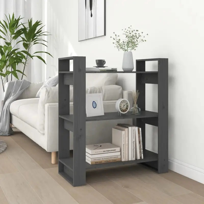 Boekenkast biedt stijl en functionaliteit in massief grenenhout - Grijs / 1 - Boekenkasten