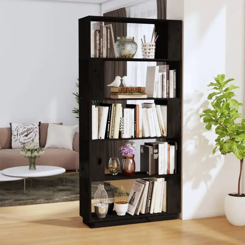 Boekenkast biedt veelzijdigheid in massief grenenhout voor je interieur - Zwart / 1 - Boekenkasten