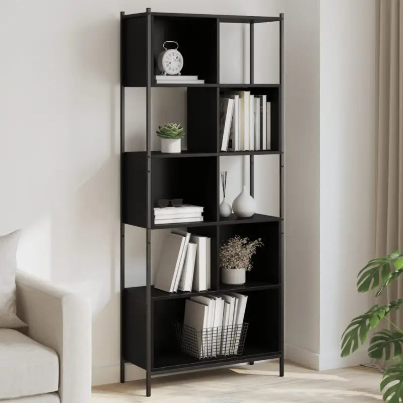 Boekenkast in grijs sonoma met stevige constructie en bewerkt hout - Zwart / 1 - Boekenkasten