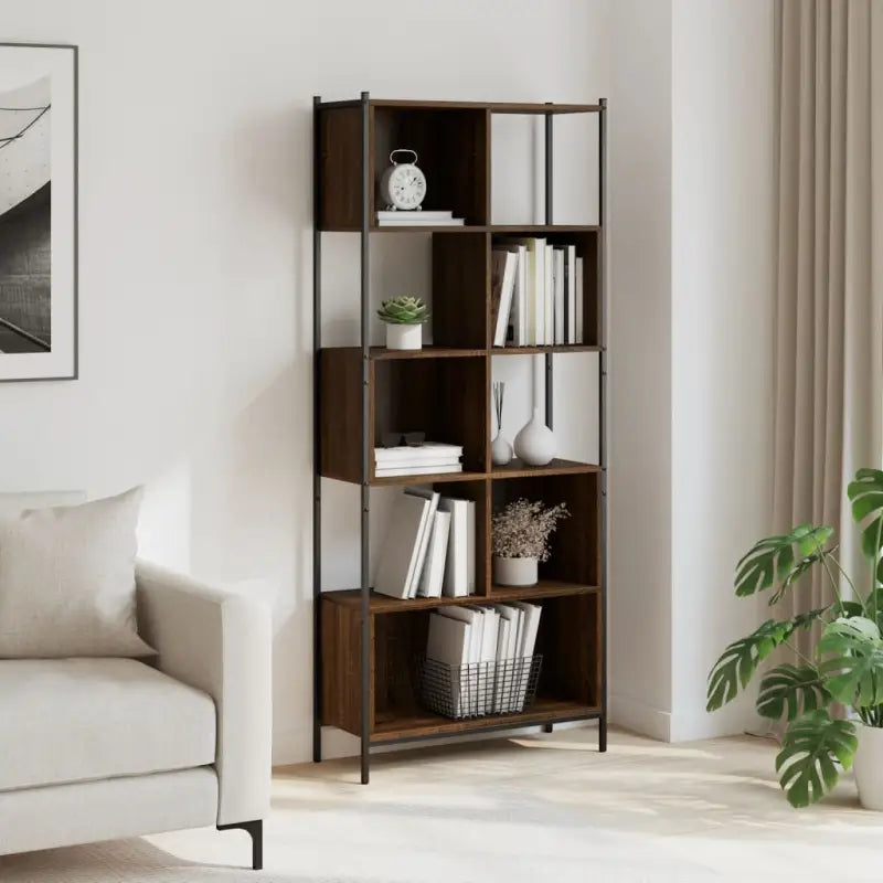 Boekenkast in grijs sonoma met stevige constructie en bewerkt hout - bruin eikenkleur / 1 - Boekenkasten