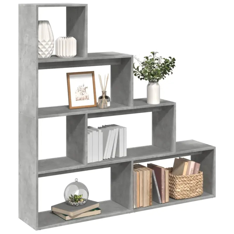 Boekenkast Kamerscherm met 3 lagen van bewerkt hout - Betongrijs / 1 / 143.5 cm - Boekenkasten