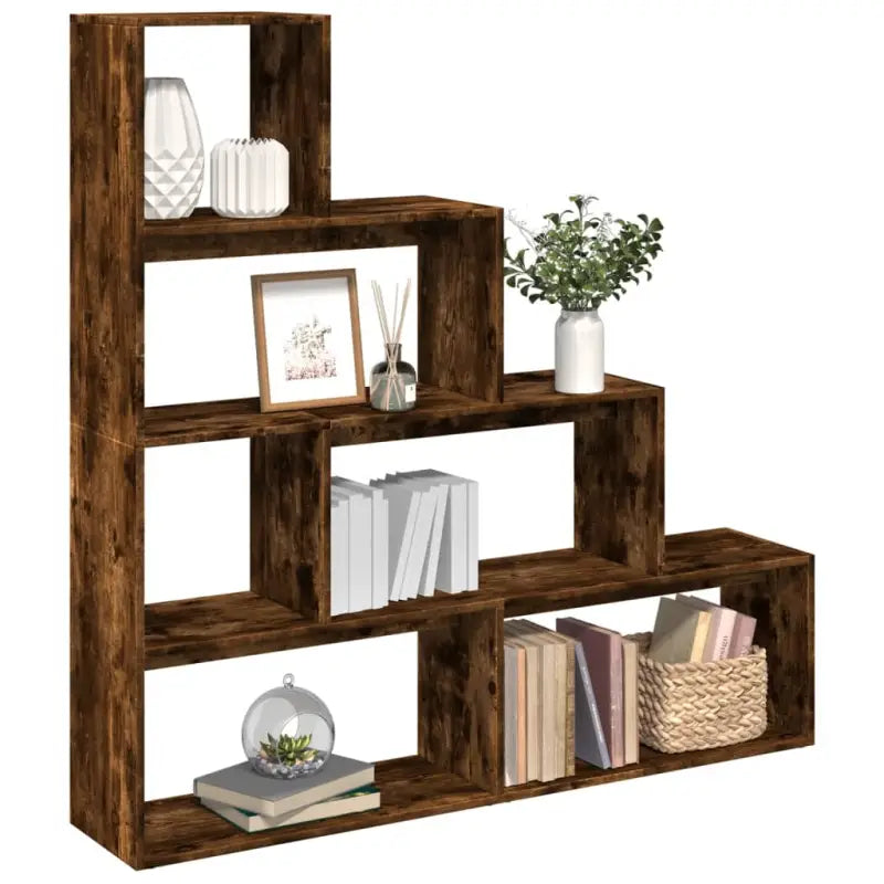 Boekenkast Kamerscherm met 3 lagen van bewerkt hout - Gerookt eiken / 1 / 143.5 cm - Boekenkasten