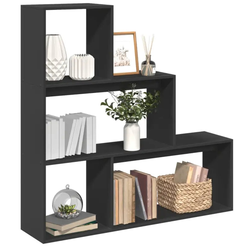 Boekenkast Kamerscherm met 3 lagen van bewerkt hout - Zwart / 1 / 123 cm - Boekenkasten