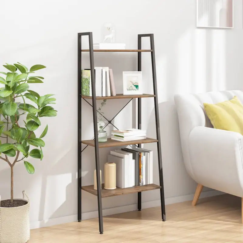 Boekenkast met 5 stalen planken voor extra opslagruimte - Donkerbruin / 1 / 140 cm - Boekenkasten