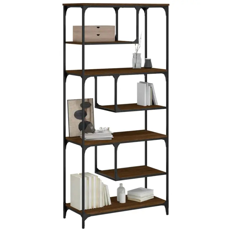 Boekenkast met bewerkt hout en metalen frame voor een stijlvolle inrichting - bruin eikenkleur / 1 - Boekenkasten