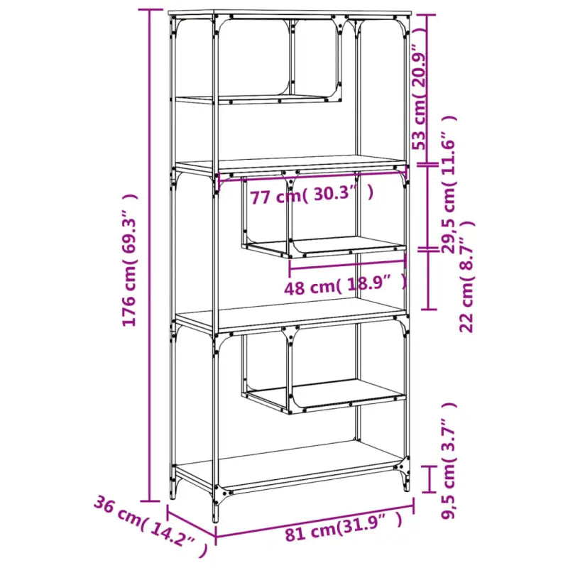 Boekenkast met bewerkt hout en metalen frame voor een stijlvolle inrichting - bruin eikenkleur / 1 - Boekenkasten