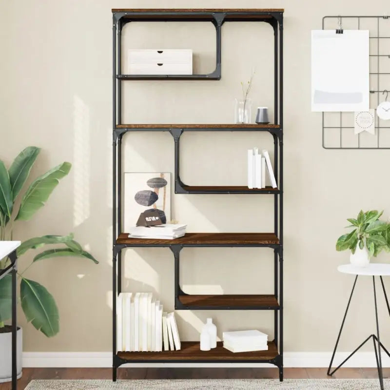 Boekenkast met bewerkt hout en metalen frame voor een stijlvolle inrichting - bruin eikenkleur / 1 - Boekenkasten