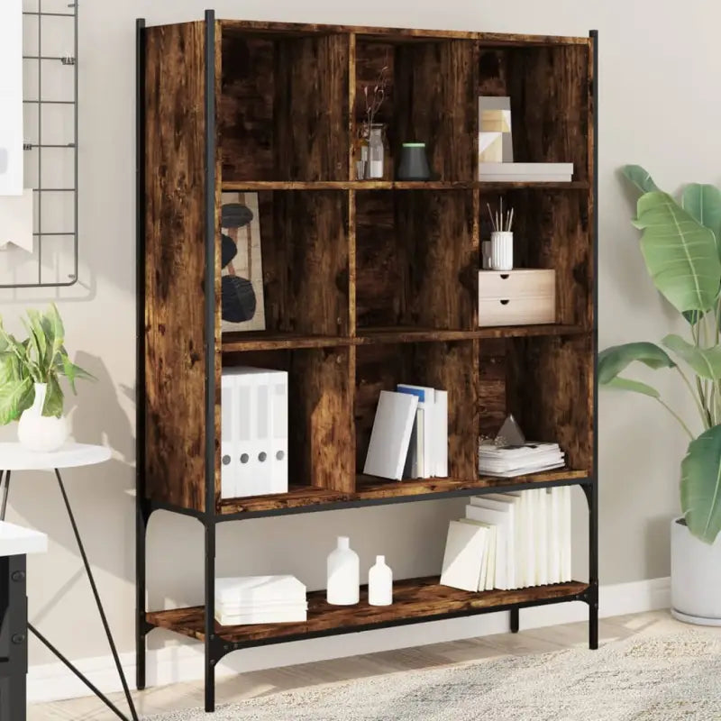 Boekenkast met bewerkt hout en stevige constructie voor je interieur - Gerookt eiken / 1 - Boekenkasten