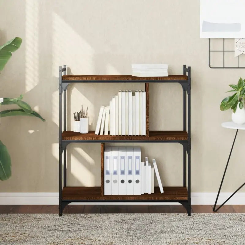 Boekenkast met bewerkt hout en verstelbare poten voor een stijlvol interieur - bruin eikenkleur / 1 / 88 cm